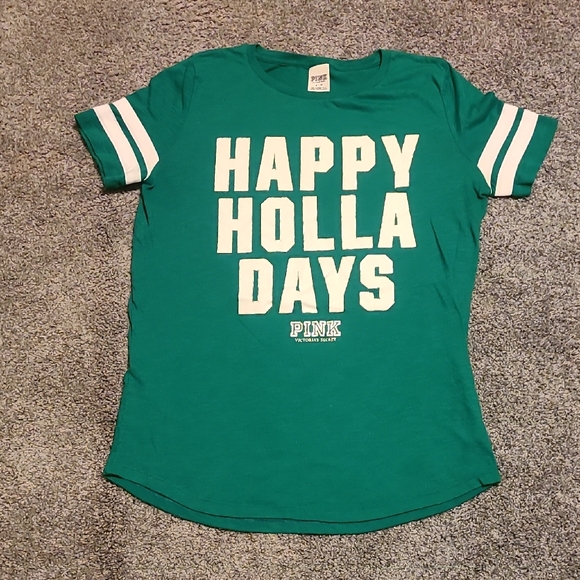 PINK Victoria's Secret Tops - PINK Victoria's Secret Green Holiday Tee
